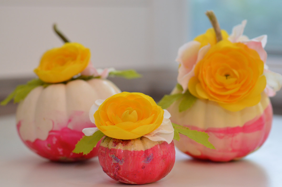 Marbleized Floral Pumpkins by Happy Family Blog