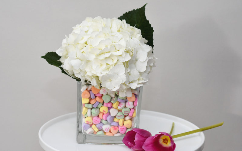 heart vase, vase with hearts, DIY Candy Heart Vase