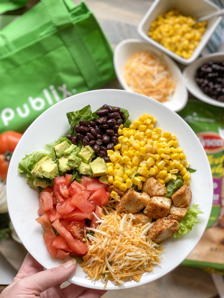 Learn tricks to have this ready in 15 minutes thanks to easy southwest salad ingredients like precooked chicken. 