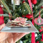 Easy Peppermint Bark in front of the Christmas tree